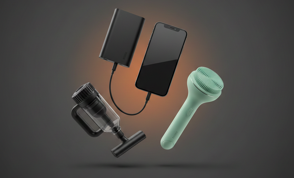 Black phone, green microphone, and black camera on a dark gray background